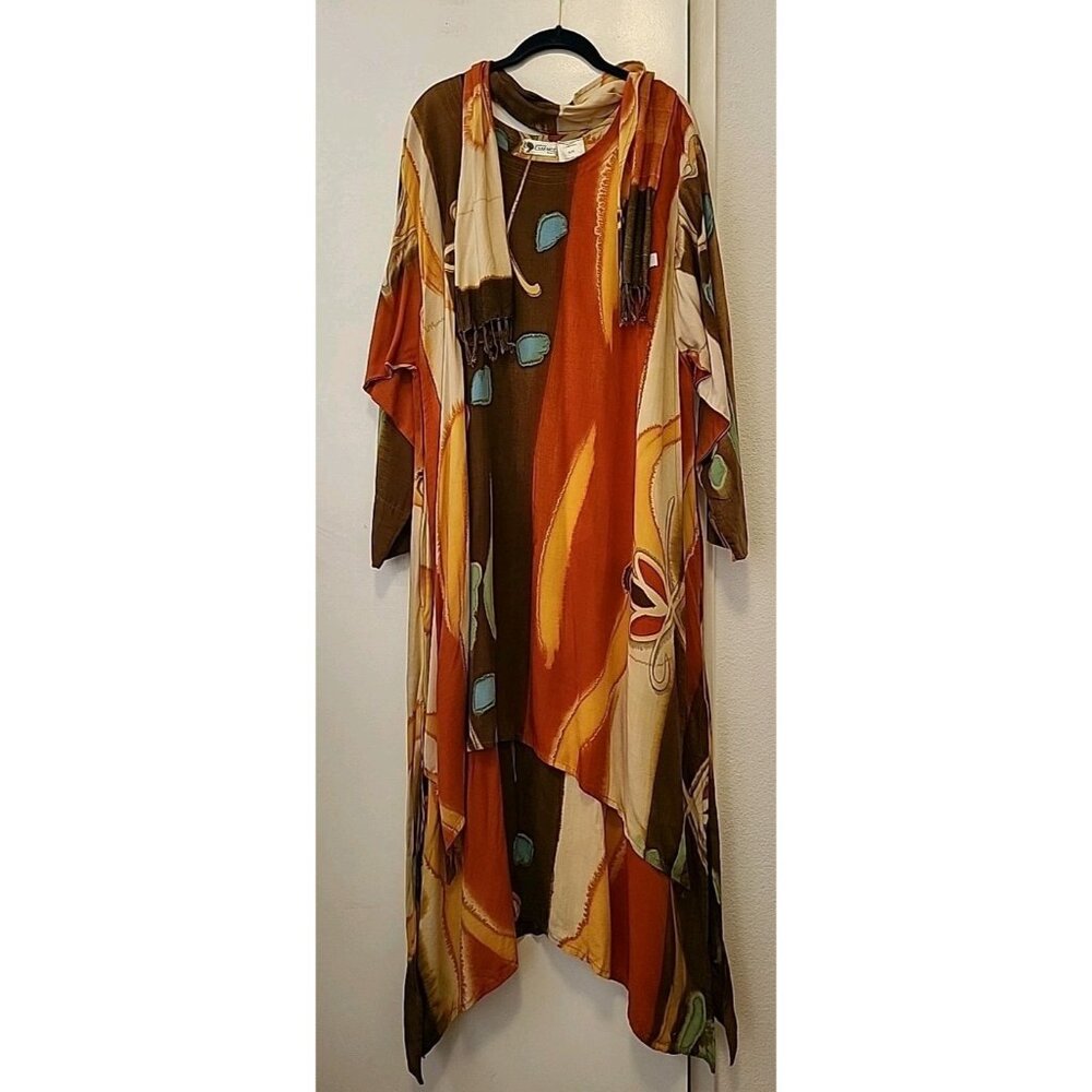 Essence by Mail Bali Boho Layered Dress Kaftan Burnt Orange Brown Med